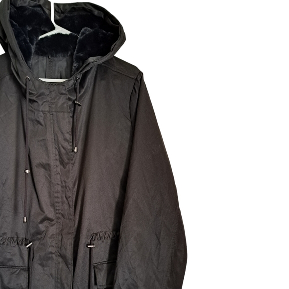 PLUS size long black coat jacket drawstring waist walking casual hood 3-4X? - Picture 3 of 8